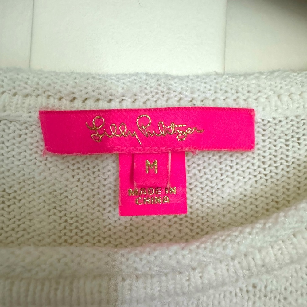 Lilly Pulitzer Danette Sweater Coffee Beach Repeat Graphic Resort White M NWOT - Picture 8 of 12